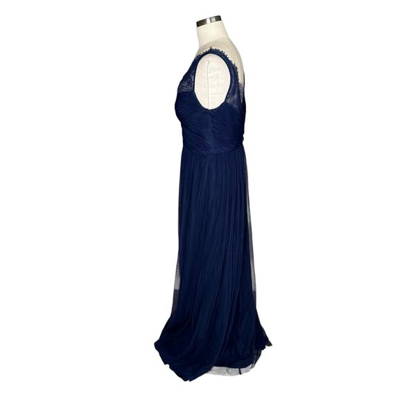 HITHERTO BHLDN Navy Blue Tulle Lace Trim Maxi Dress Women's Size 12 Bridesmaid - Picture 2 of 11